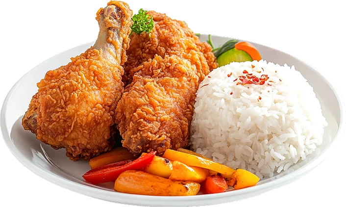 fried-chicken-with-vegetable-cold-drink-rice-plate-white-background